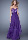 Picture of: Long Chiffon Dress with Tiered Skirt and Jeweled Lace in Purple, Style: 20557, Detail Picture 3