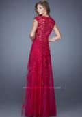 Picture of: Tulle Prom Dress with Lace Applique and Cap Sleeves in Pink, Style: 20558, Back Picture