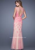 Picture of: Nude Jersey Prom Dress with Colored Tulle Overlay in Pink, Style: 20569, Back Picture