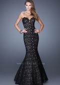 Picture of: Lace Mermaid Gown with Scalloped Lace Trim in Black, Style: 20570, Detail Picture 1