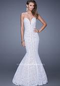 Picture of: Lace Mermaid Gown with Scalloped Lace Trim in White, Style: 20570, Detail Picture 3
