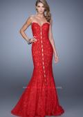 Picture of: Lace Mermaid Gown with Scalloped Lace Trim in Red, Style: 20570, Detail Picture 4