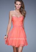 Picture of: Strapless Short Chiffon Dress with Front Gathering in Orange, Style: 20573, Detail Picture 2