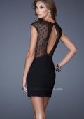 Picture of: Sheer Polka Dot Cap Sleeve Short Dress in Black, Style: 20577, Back Picture