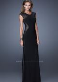 Picture of: Long Evening Dress with Cap Sleeves and Open Back in Black, Style: 20579, Detail Picture 1