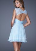 Picture of: Short Chiffon Prom Dress with Criss Cross Bodice in Blue, Style: 20581, Back Picture