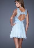 Picture of: Prom Dress with Gathered Bodice and Lace Open Back in Blue, Style: 20590, Back Picture