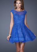 Picture of: Tulle and Lace Cocktail Dress with Polka Dot Detail in Blue, Style: 20591, Main Picture