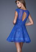 Picture of: Tulle and Lace Cocktail Dress with Polka Dot Detail in Blue, Style: 20591, Back Picture