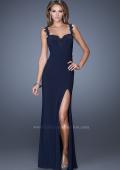 Picture of: Long Jersey Prom Dress with Side Slit and Embellishments in Blue, Style: 20614, Main Picture