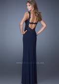Picture of: Long Jersey Prom Dress with Side Slit and Embellishments in Blue, Style: 20614, Back Picture