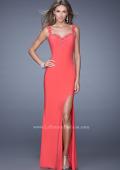 Picture of: Long Jersey Prom Dress with Side Slit and Embellishments in Orange, Style: 20614, Detail Picture 1