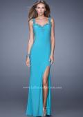 Picture of: Long Jersey Prom Dress with Side Slit and Embellishments in Blue, Style: 20614, Detail Picture 2