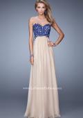 Picture of: Nude Chiffon Prom Gown with Contrasting Beaded Lace Top in Nude, Style: 20617, Main Picture