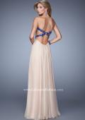 Picture of: Nude Chiffon Prom Gown with Contrasting Beaded Lace Top in Nude, Style: 20617, Back Picture