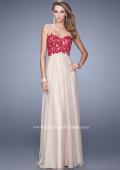 Picture of: Nude Chiffon Prom Gown with Contrasting Beaded Lace Top in Nude, Style: 20617, Detail Picture 1