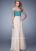 Picture of: Nude Chiffon Prom Gown with Contrasting Beaded Lace Top in Nude, Style: 20617, Detail Picture 2
