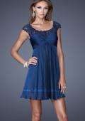 Picture of: Cap Sleeve Chiffon Short Dress with Gathering in Blue, Style: 20624, Main Picture