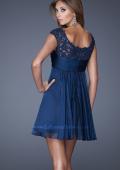 Picture of: Cap Sleeve Chiffon Short Dress with Gathering in Blue, Style: 20624, Back Picture