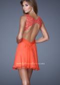 Picture of: Short Chiffon Prom Dress with Jeweled Lace Bodice in Orange, Style: 20631, Back Picture
