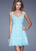 Picture of: Short Chiffon Prom Dress with Jeweled Lace Bodice in Blue, Style: 20631, Detail Picture 1
