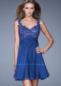 Picture of: Short Chiffon Prom Dress with Jeweled Lace Bodice in Blue, Style: 20631, Detail Picture 2