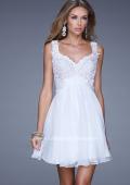 Picture of: Short Chiffon Prom Dress with Jeweled Lace Bodice in White, Style: 20631, Detail Picture 3