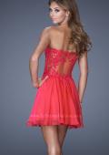 Picture of: Criss Cross Bodice Long Prom Dress with Lace in Pink, Style: 20632, Back Picture