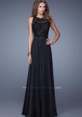 Picture of: Halter Jeweled Lace Chiffon Long Prom Dress in Black, Style: 20638, Detail Picture 1