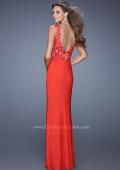 Picture of: Sleeveless Jersey Gown with Lace Bodice and Slit in Orange, Style: 20640, Back Picture