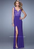 Picture of: Sleeveless Jersey Gown with Lace Bodice and Slit in Purple, Style: 20640, Detail Picture 2