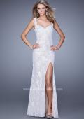Picture of: Low V Back Sleeveless Lace Long Prom Gown in White, Style: 20641, Detail Picture 1