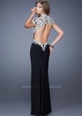 Picture of: Sheer Cap Sleeve Long Jersey Prom Dress with Details in Black, Style: 20648, Back Picture