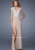 Picture of: Sheer Cap Sleeve Long Jersey Prom Dress with Details in Nude, Style: 20648, Detail Picture 2