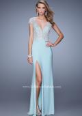 Picture of: Sheer Cap Sleeve Long Jersey Prom Dress with Details in Blue, Style: 20648, Detail Picture 3