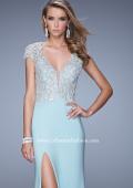 Picture of: Sheer Cap Sleeve Long Jersey Prom Dress with Details in Blue, Style: 20648, Detail Picture 5