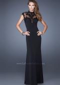 Picture of: High Neck and Cap Sleeve Jersey Prom Dress with Lace in Black, Style: 20650, Main Picture