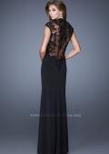 Picture of: High Neck and Cap Sleeve Jersey Prom Dress with Lace in Black, Style: 20650, Back Picture