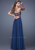 Picture of: Chiffon Gown with Criss Cross Ruched Bodice and Beads in Blue, Style: 20658, Back Picture