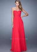 Picture of: Chiffon Gown with Criss Cross Ruched Bodice and Beads in Pink, Style: 20658, Detail Picture 3