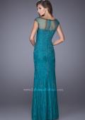 Picture of: Embellished Lace Evening Dress with Cap Sleeves in Blue, Style: 20673, Back Picture