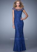 Picture of: Embellished Lace Evening Dress with Cap Sleeves in Blue, Style: 20673, Detail Picture 1