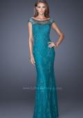 Picture of: Embellished Lace Evening Dress with Cap Sleeves in Blue, Style: 20673, Detail Picture 3