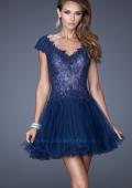 Picture of: V Neck Prom Dress with Tulle Skirt and Scoop Back in Blue, Style: 20676, Main Picture