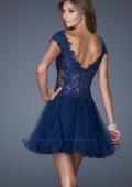 Picture of: V Neck Prom Dress with Tulle Skirt and Scoop Back in Blue, Style: 20676, Back Picture