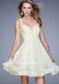 Picture of: Flirty Chiffon Skirt Cocktail Dress with Pearls and Stones in Yellow, Style: 20677, Detail Picture 3
