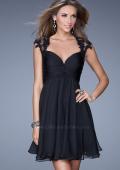 Picture of: Ruched Bodice and Cap Sleeve Sweetheart Prom Dress in Black, Style: 20682, Detail Picture 1