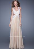 Picture of: Beaded Lace Chiffon Prom Gown with Criss Cross Straps in White Nude, Style: 20692, Detail Picture 1