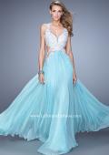 Picture of: Beaded Lace Chiffon Prom Gown with Criss Cross Straps in Blue, Style: 20692, Detail Picture 2