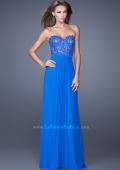 Picture of: Long Net Jersey Prom Dress with Lace Covered Bodice in Blue, Style: 20700, Main Picture